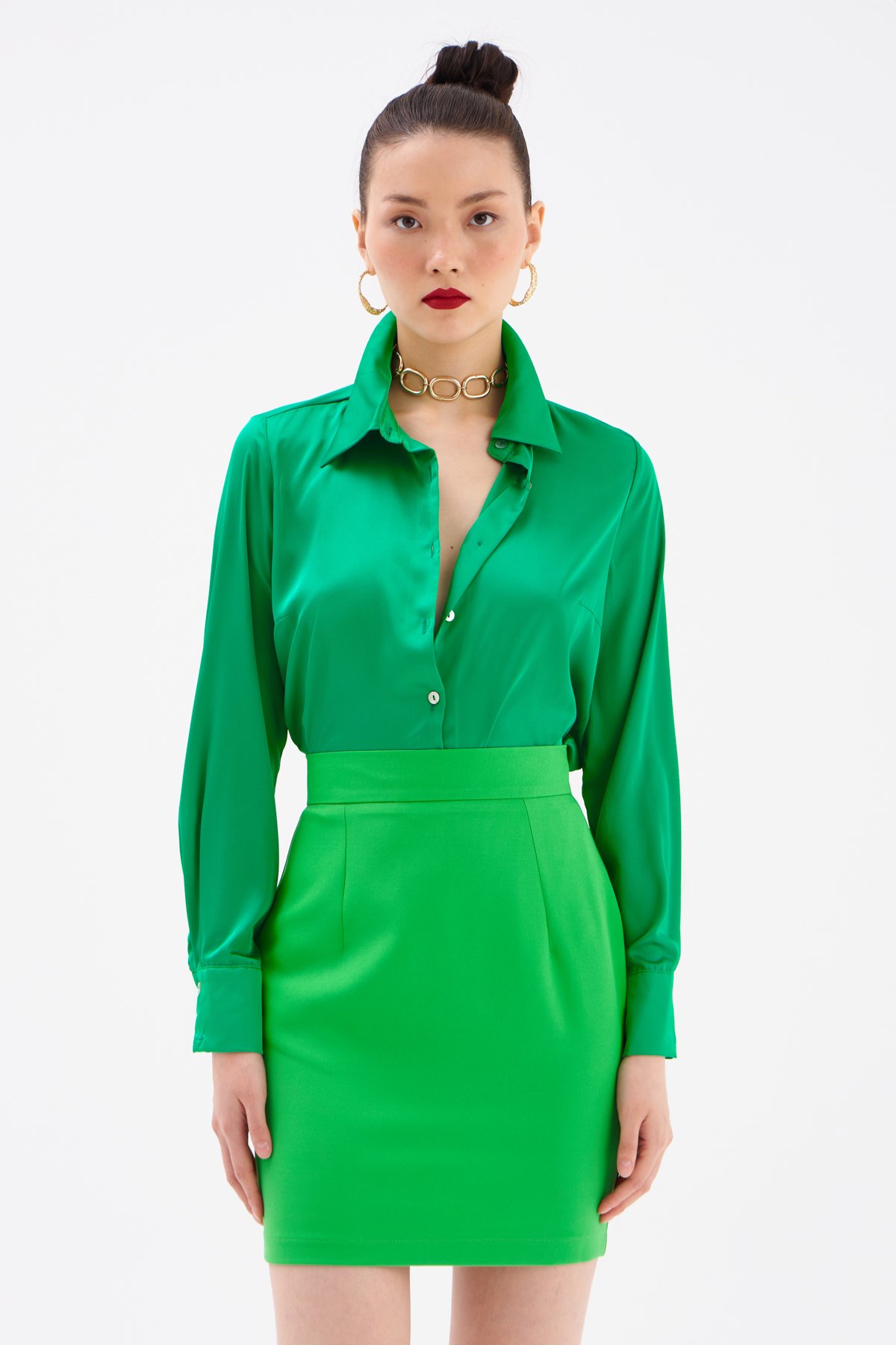 Düz Mini Etek - YEŞİL