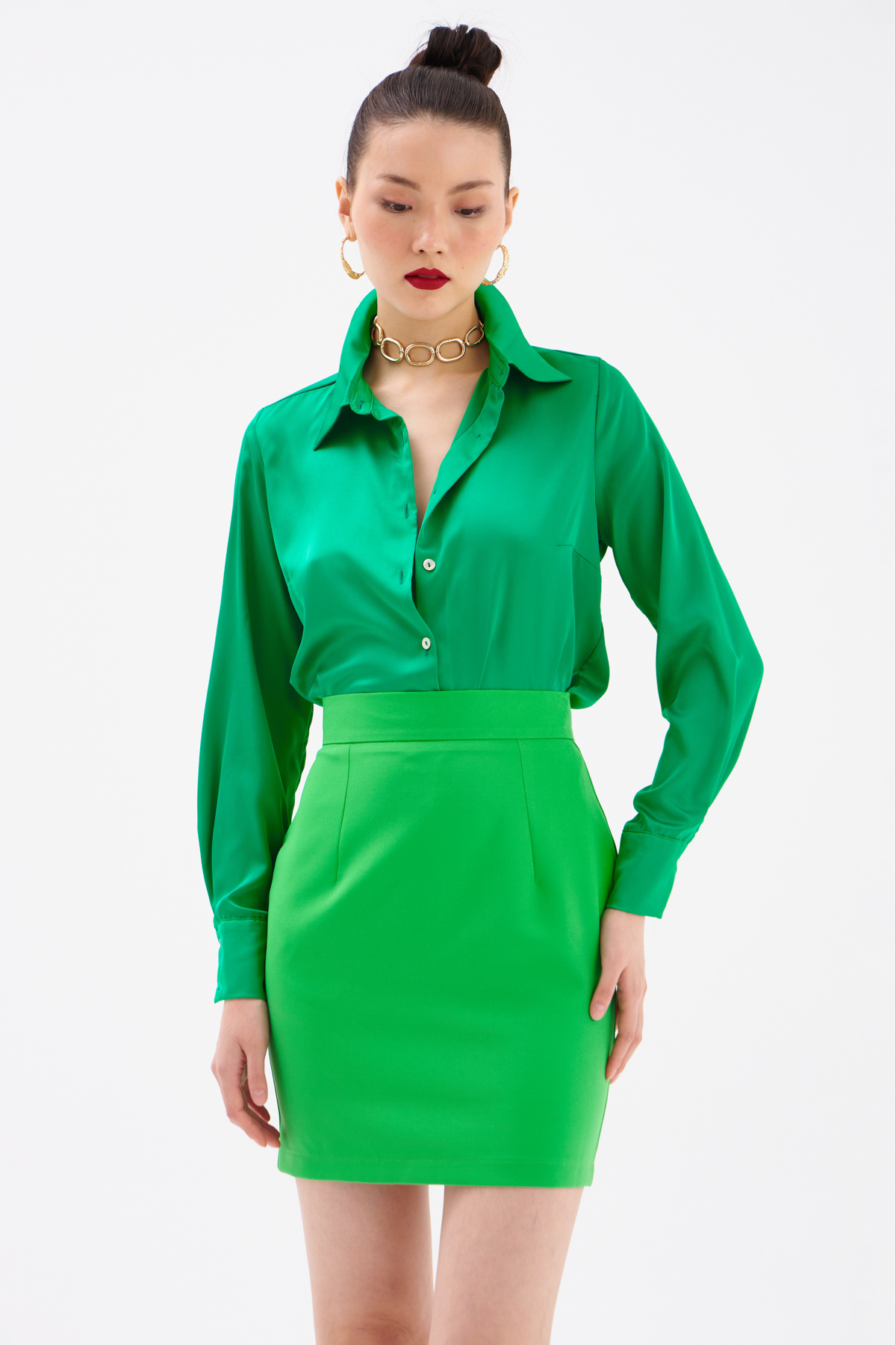 Düz Mini Etek - YEŞİL