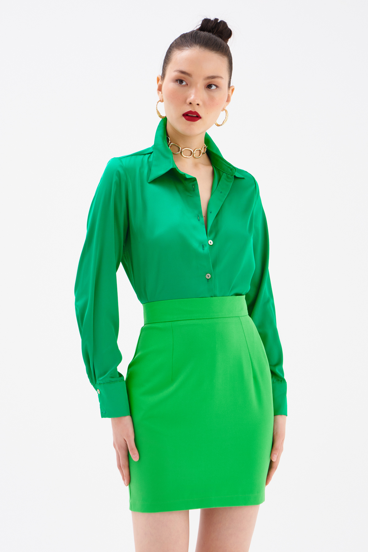 Düz Mini Etek - YEŞİL