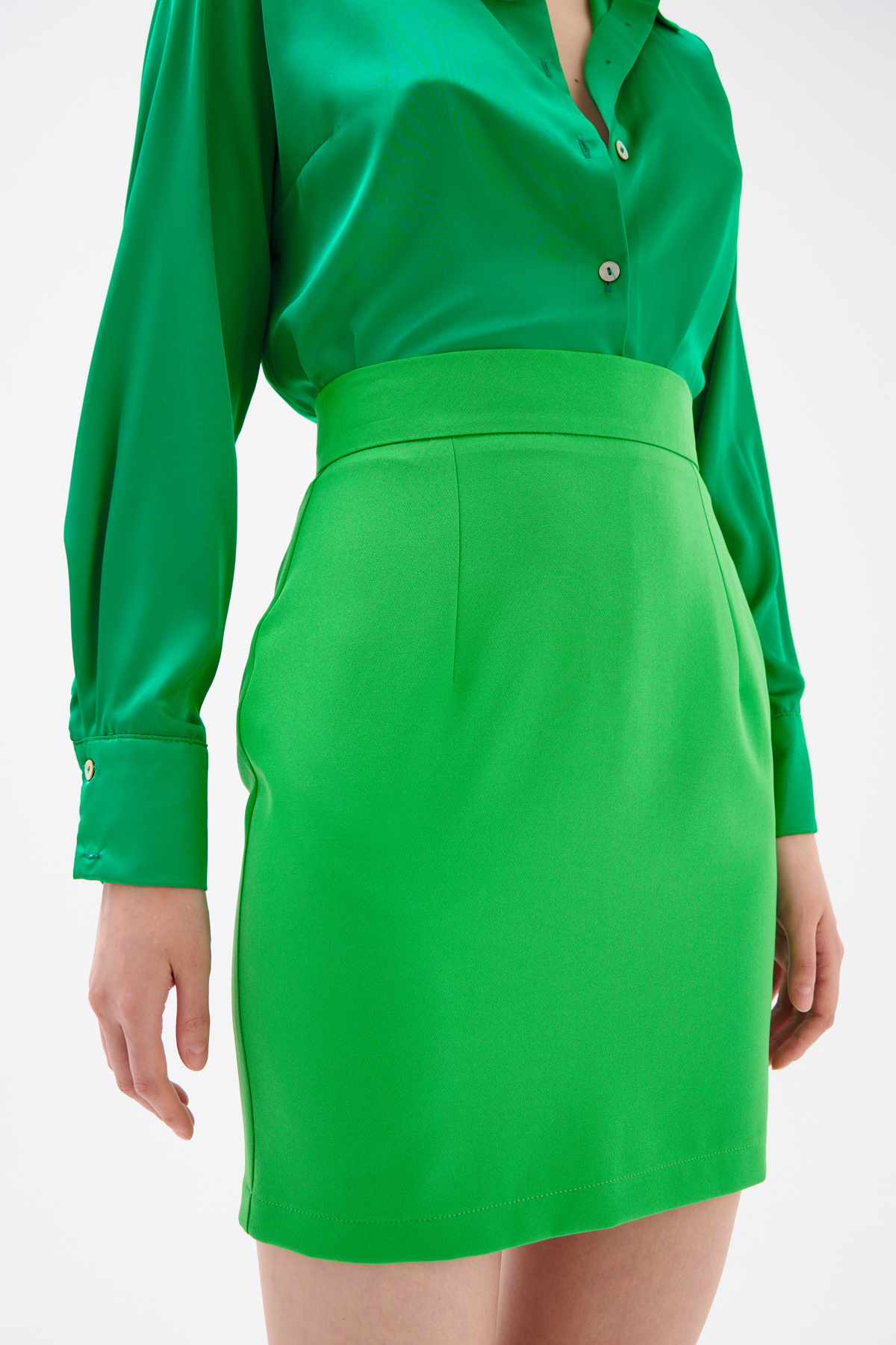 Düz Mini Etek - YEŞİL