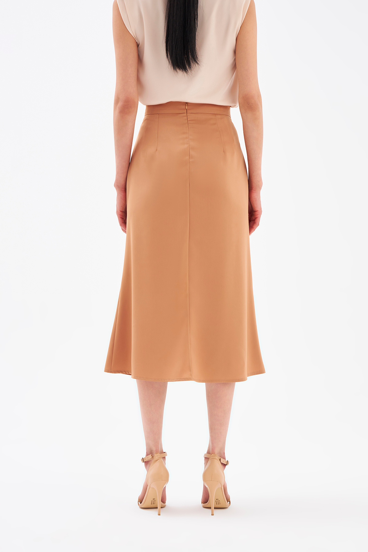 Düz Saten Etek - CAMEL