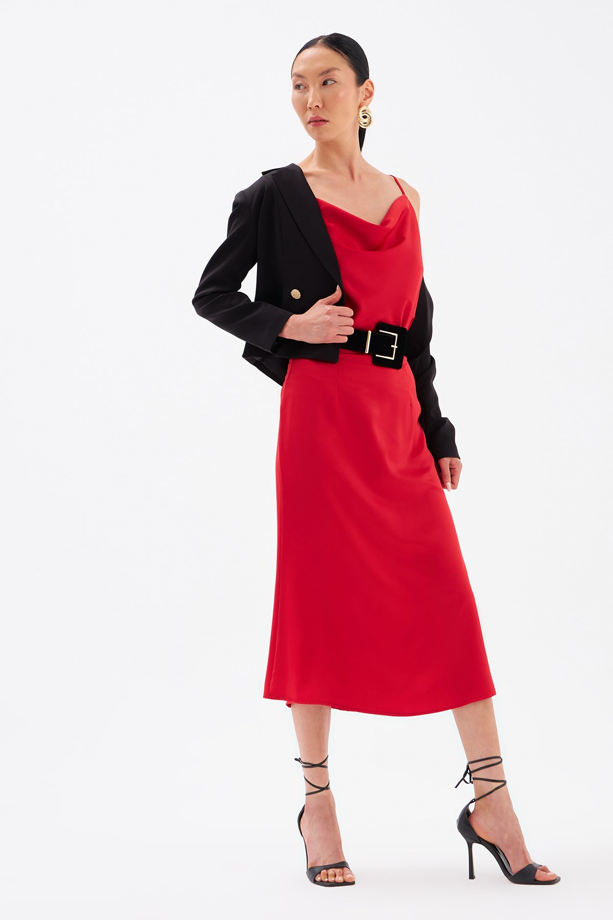 Düz Saten Etek - KIRMIZI