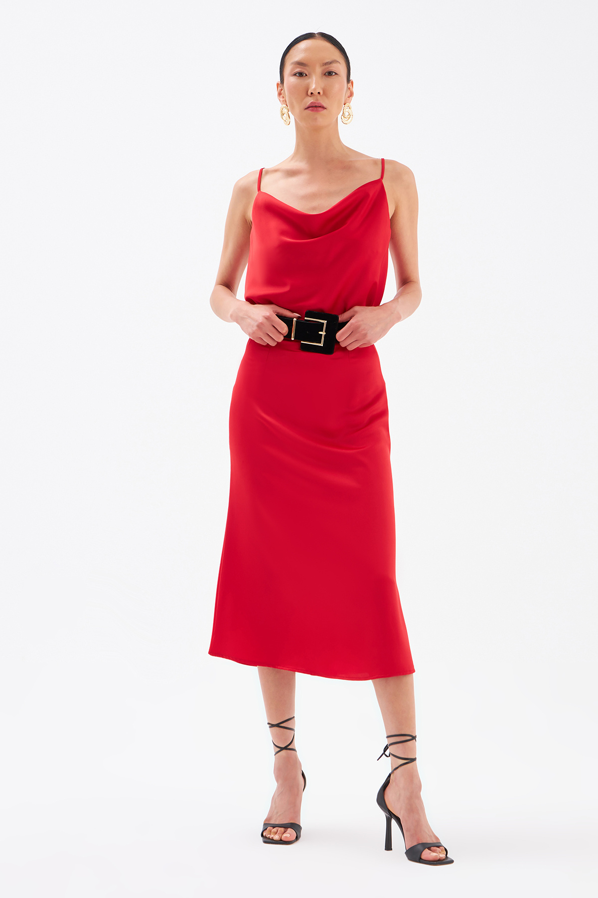 Düz Saten Etek - KIRMIZI