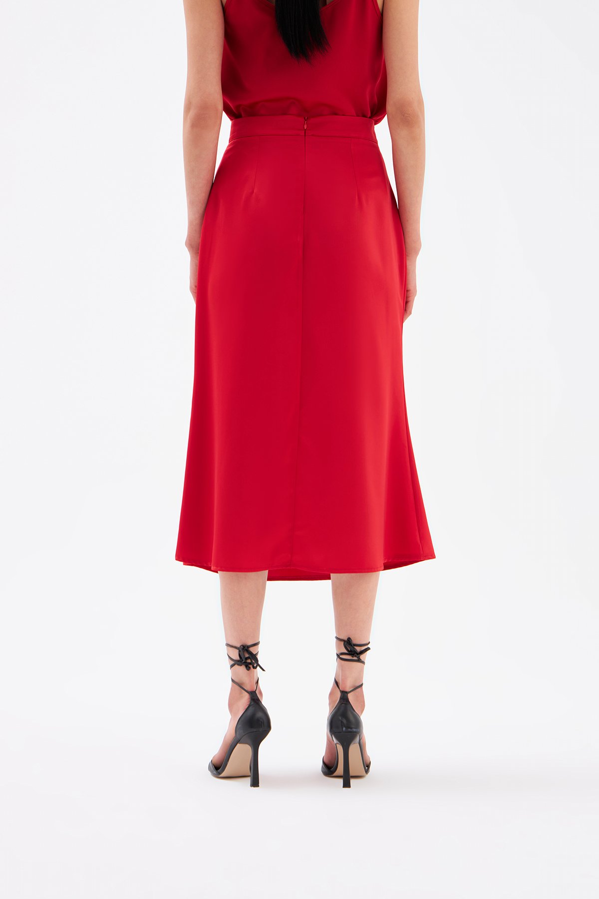 Düz Saten Etek - KIRMIZI