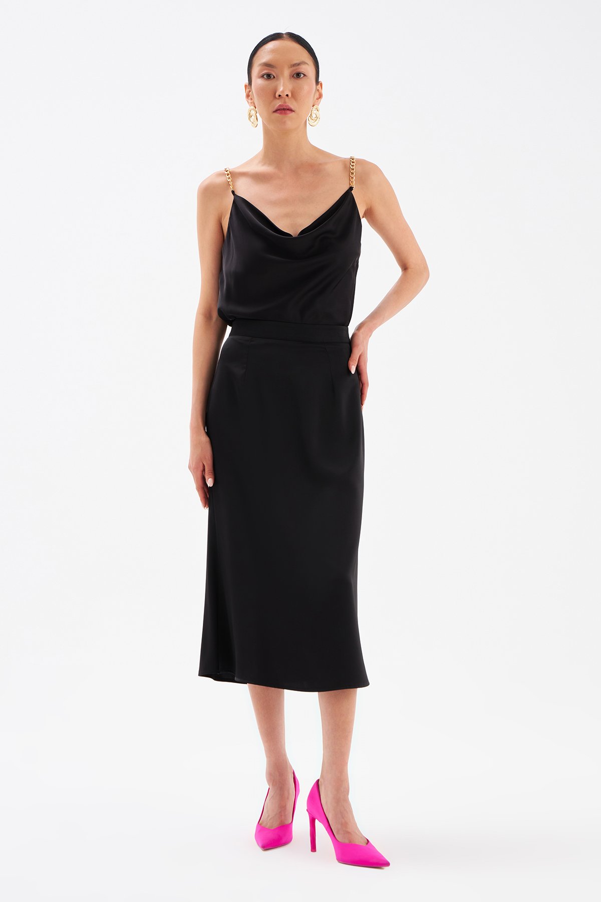 Düz Saten Etek - SİYAH