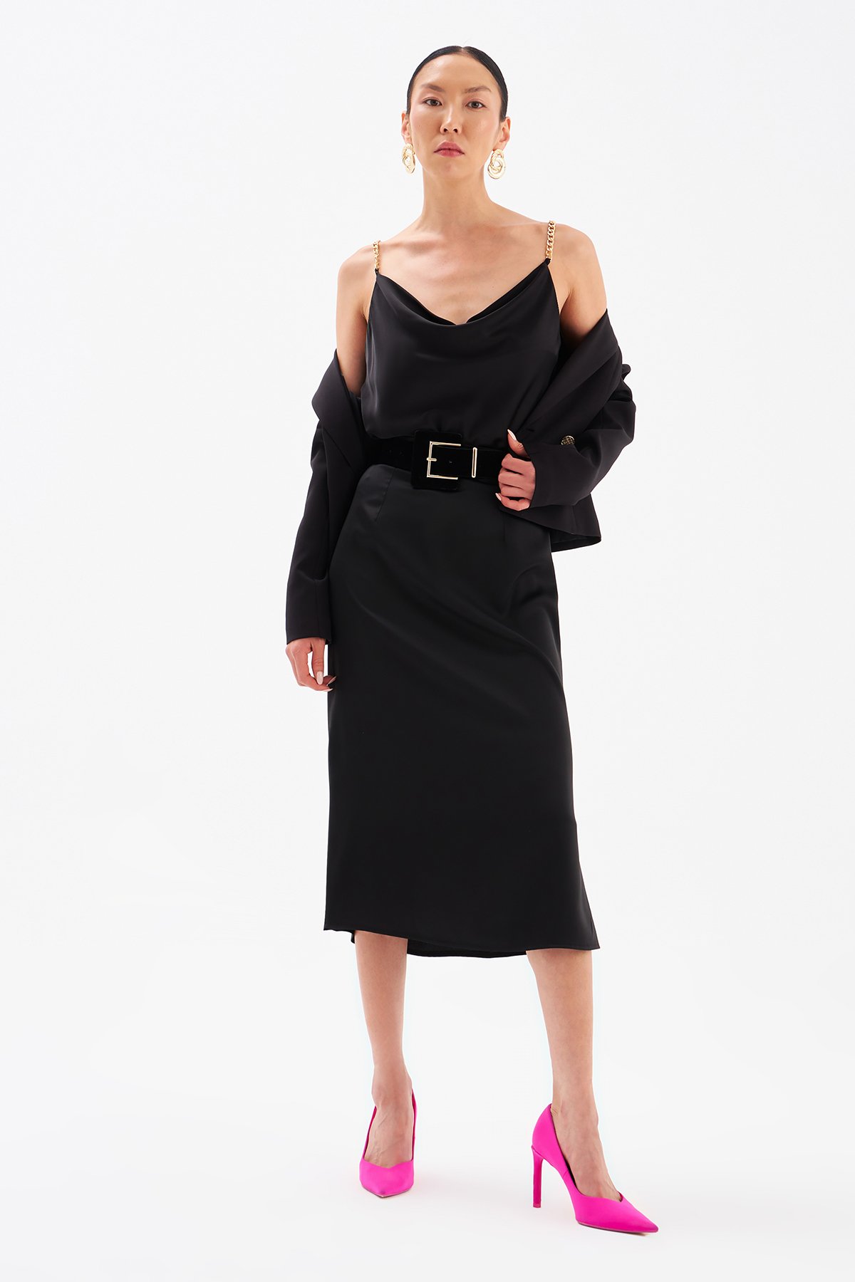 Düz Saten Etek - SİYAH