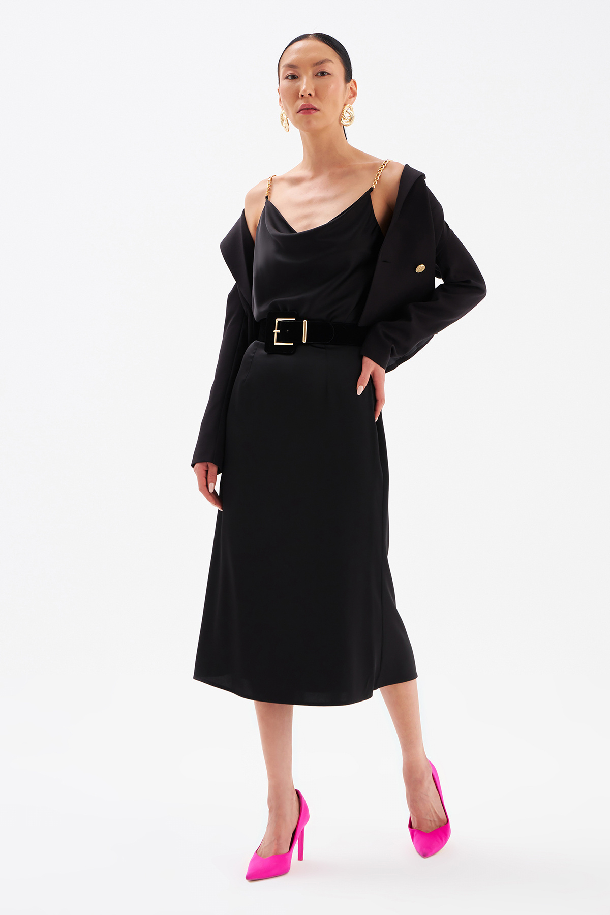 Düz Saten Etek - SİYAH