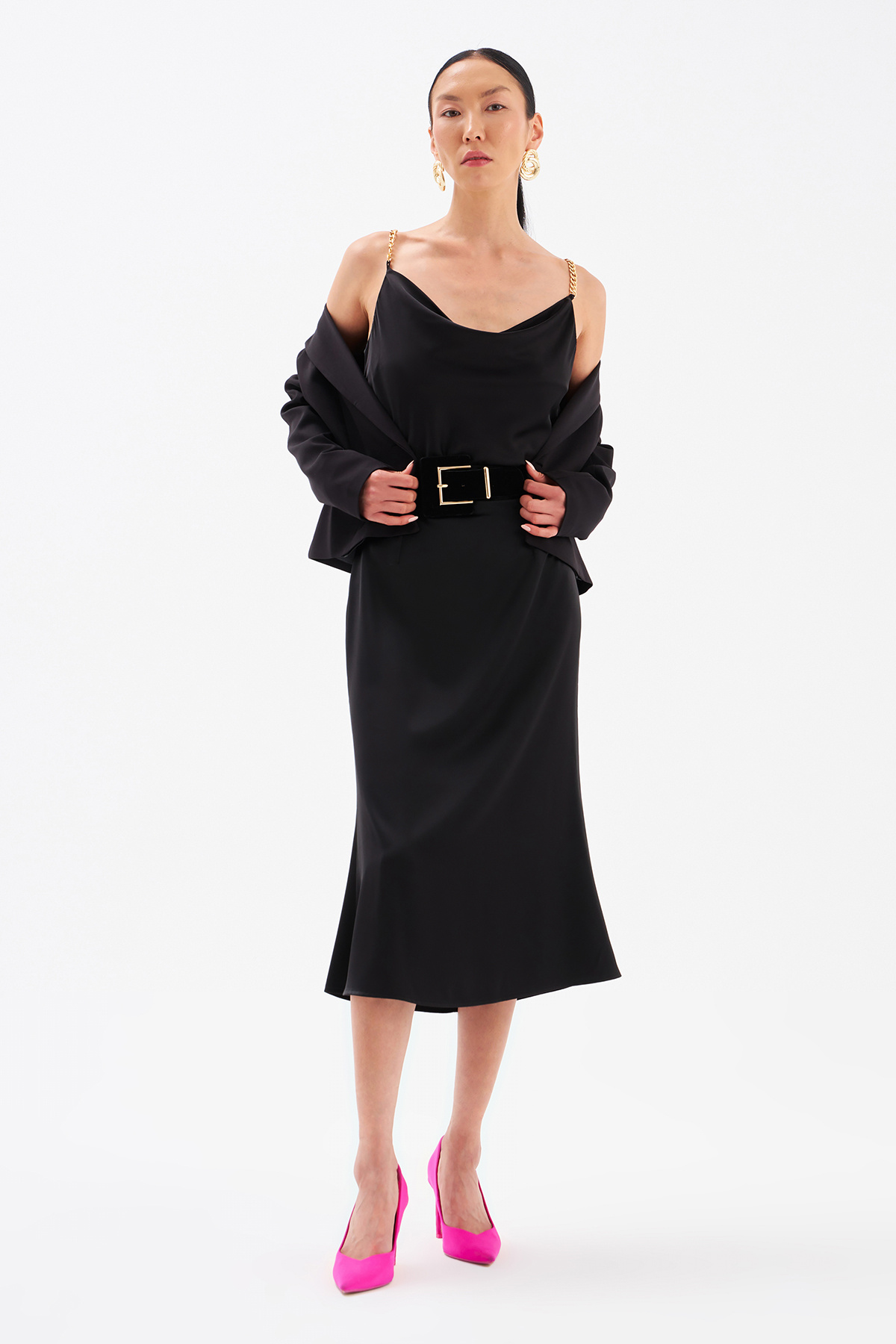 Düz Saten Etek - SİYAH