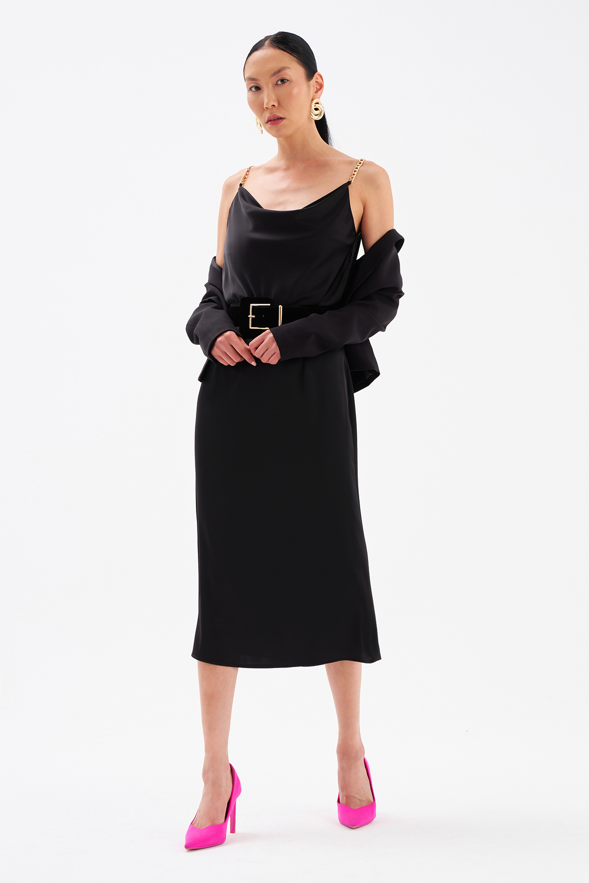 Düz Saten Etek - SİYAH