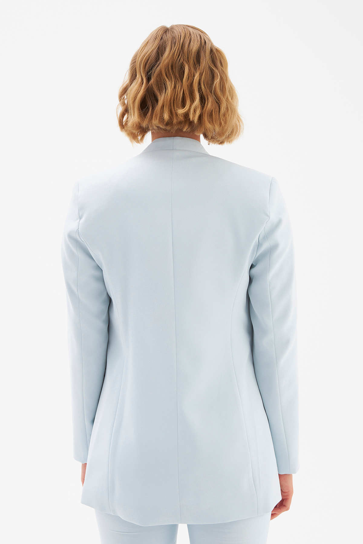 Düz Yaka Uzun Ceket - BEBE MAVİ