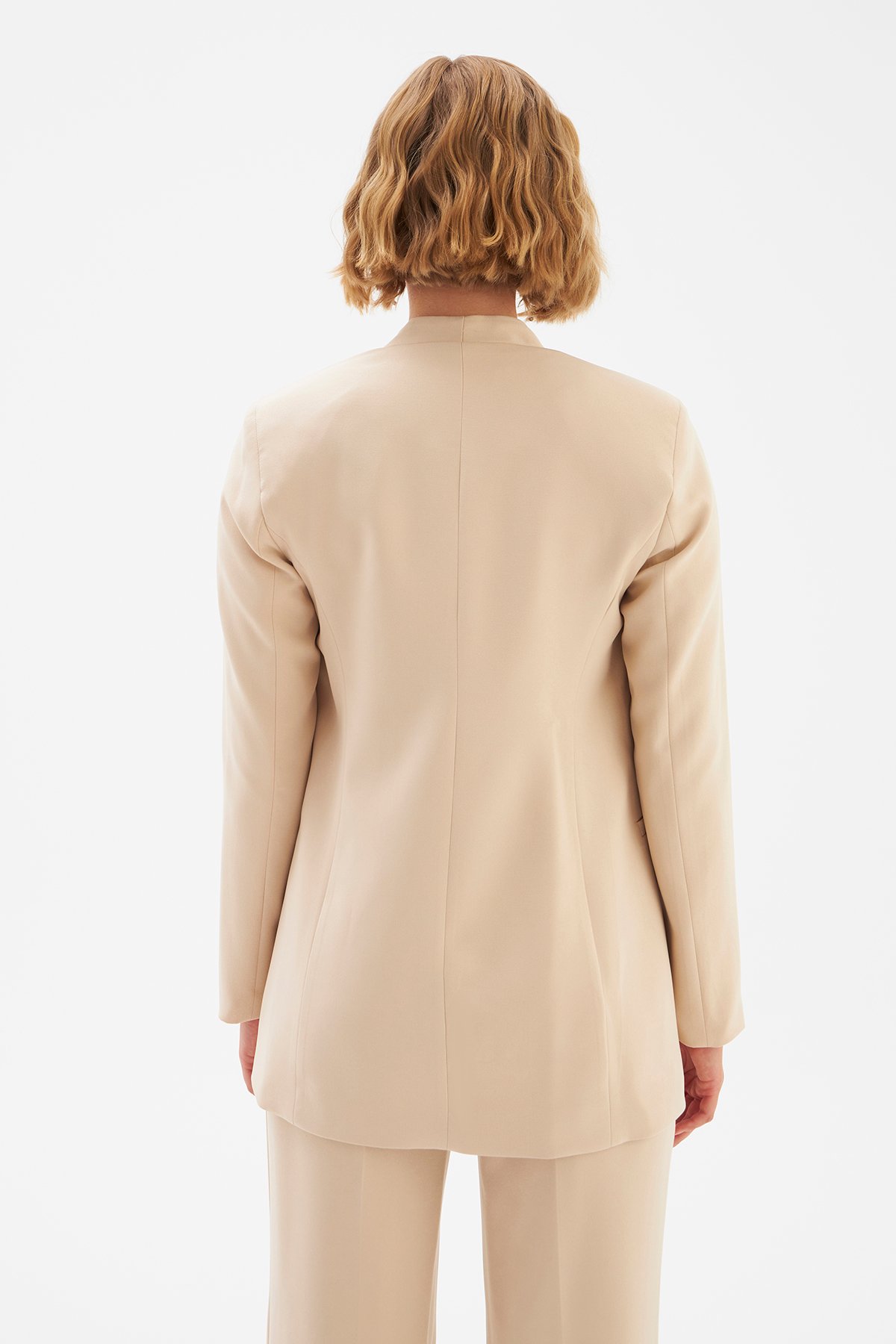 Düz Yaka Uzun Ceket - BEJ