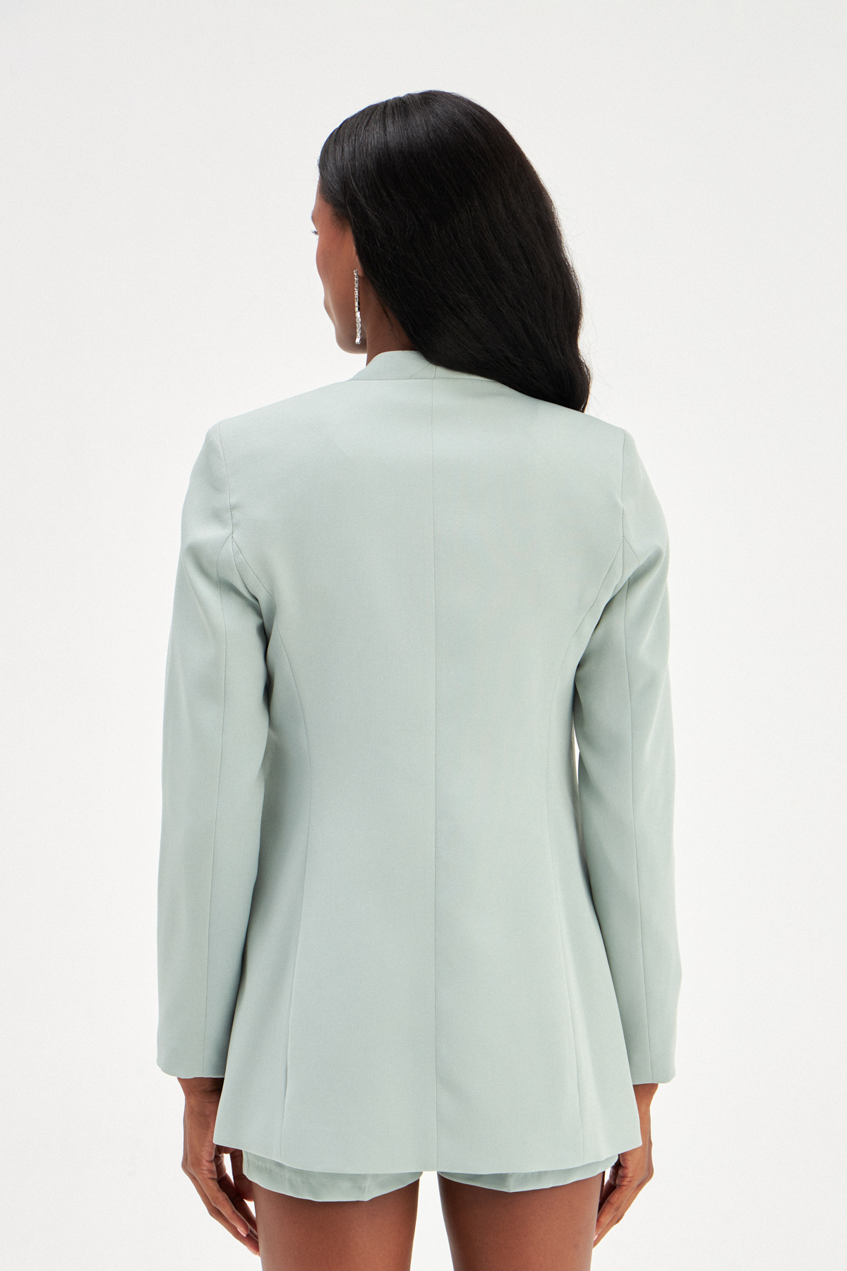 Düz Yaka Uzun Ceket - ÇAĞLA YEŞİLİ