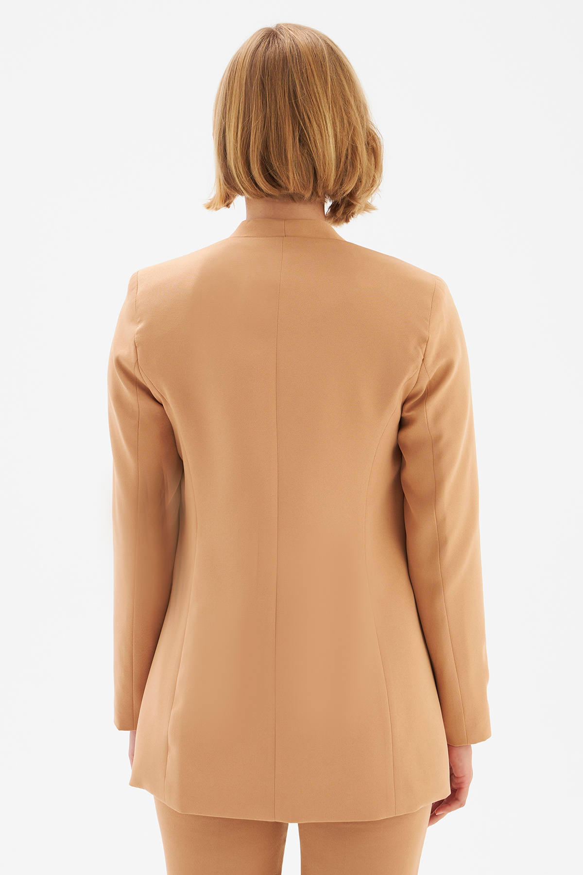 Düz Yaka Uzun Ceket - CAMEL