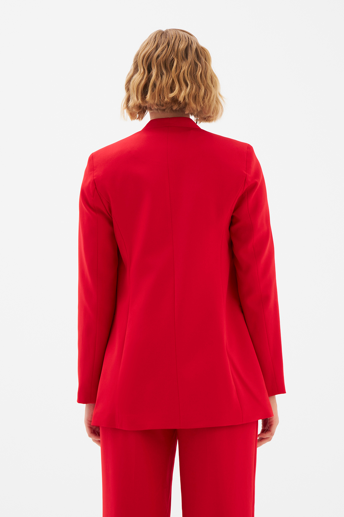 Düz Yaka Uzun Ceket - KIRMIZI