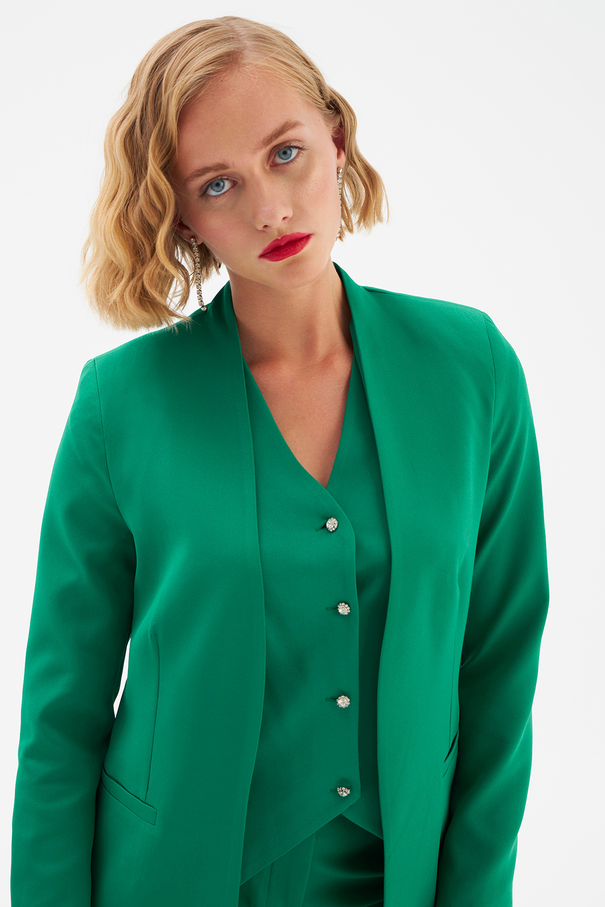 Düz Yaka Uzun Ceket - ZÜMRÜT