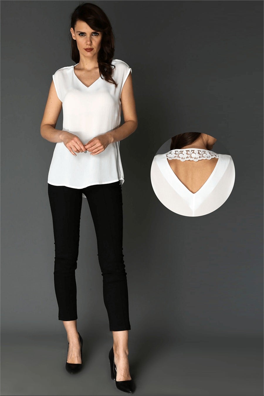 237-1049 ARKASI DANTEL DETAYLI BLUZ