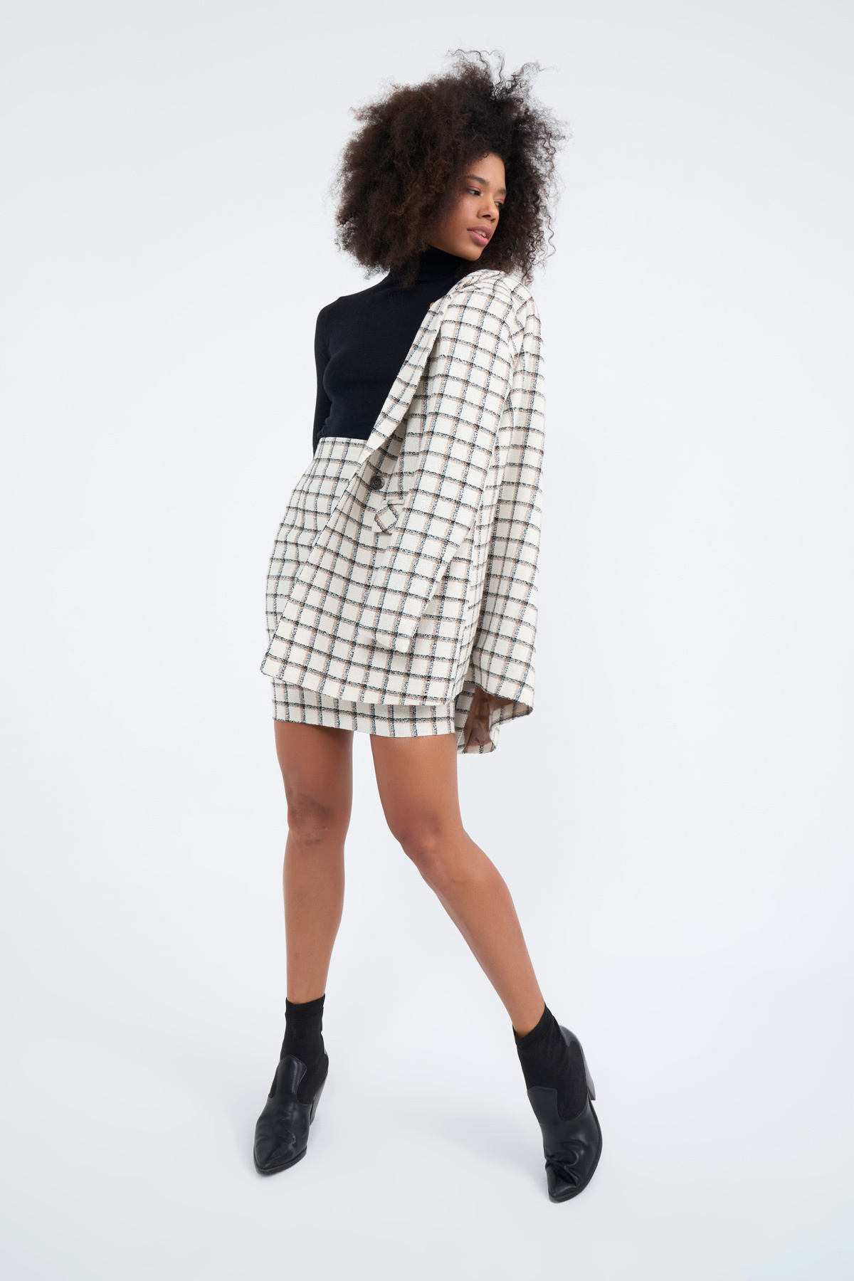 Ekose desenli etek - BEJ