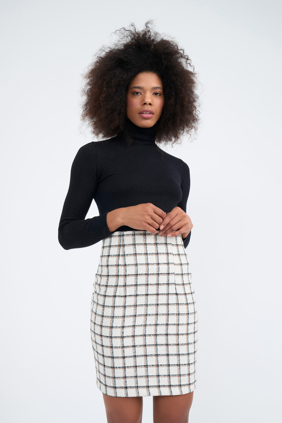 Ekose desenli etek - BEJ