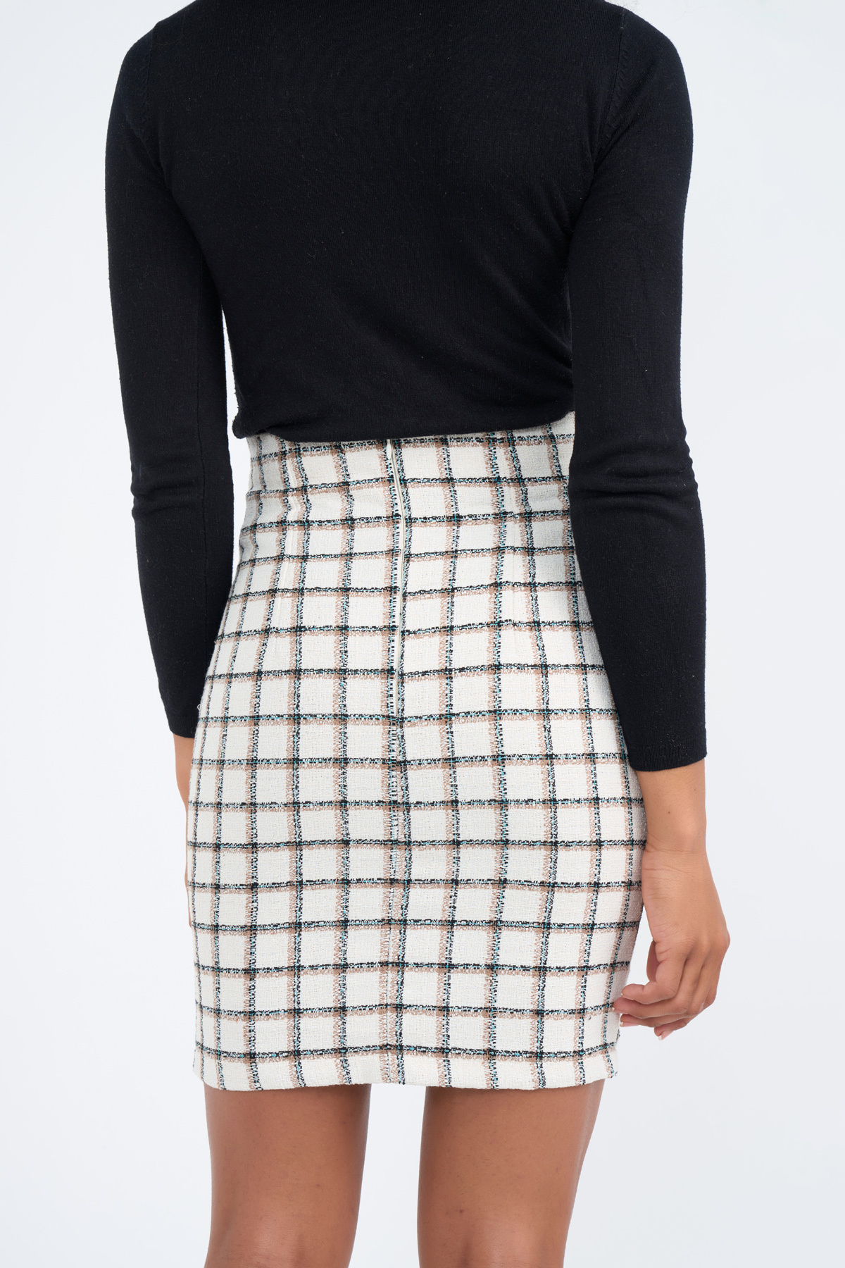 Ekose desenli etek - BEJ