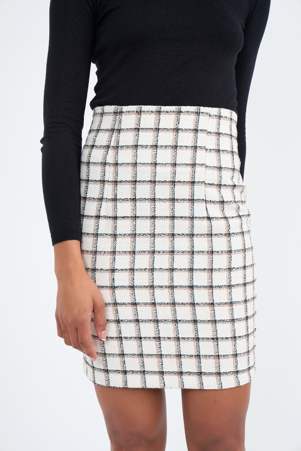 Ekose desenli etek - BEJ