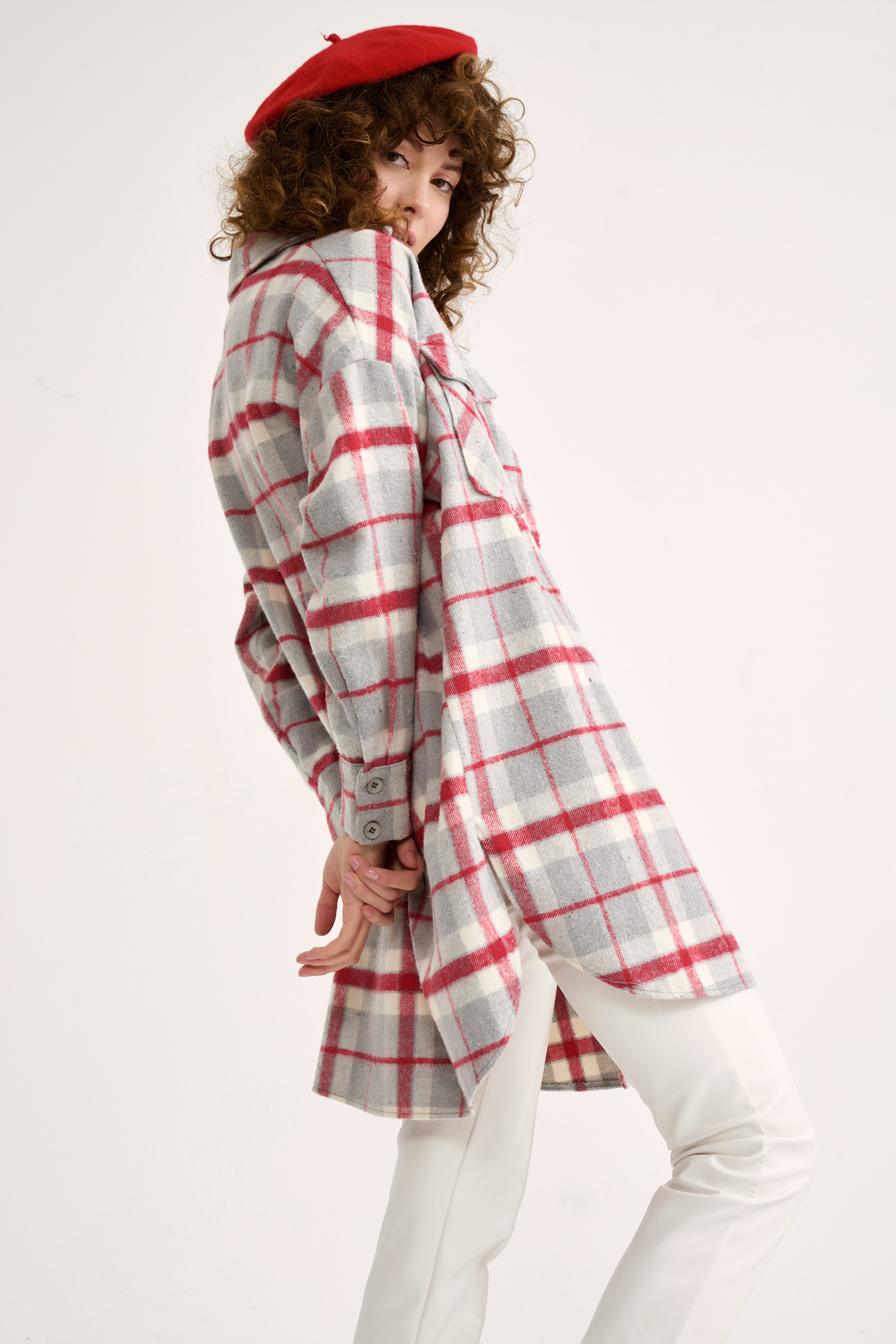 Ekose desenli uzun gömlek - BORDO