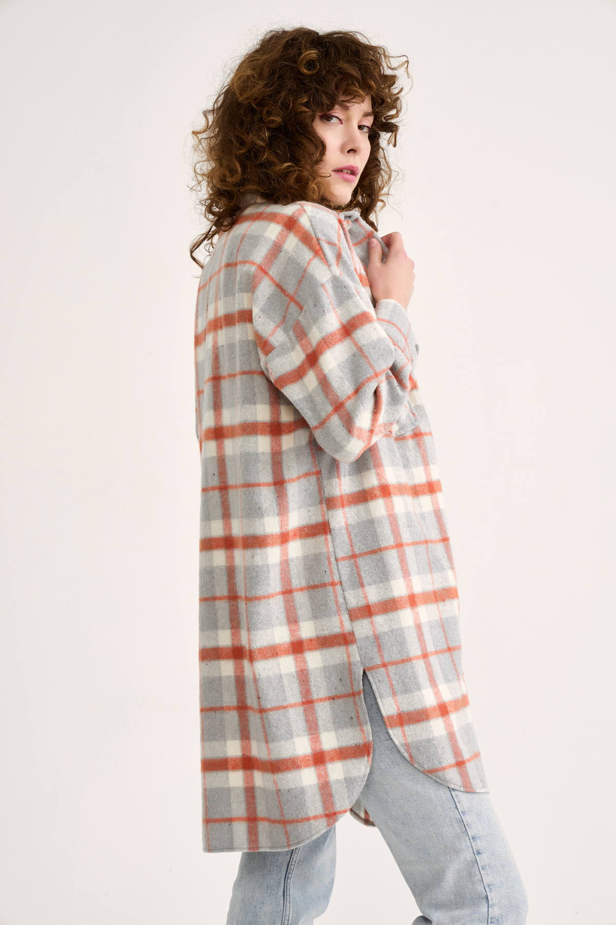 Ekose desenli uzun gömlek - KİREMİT