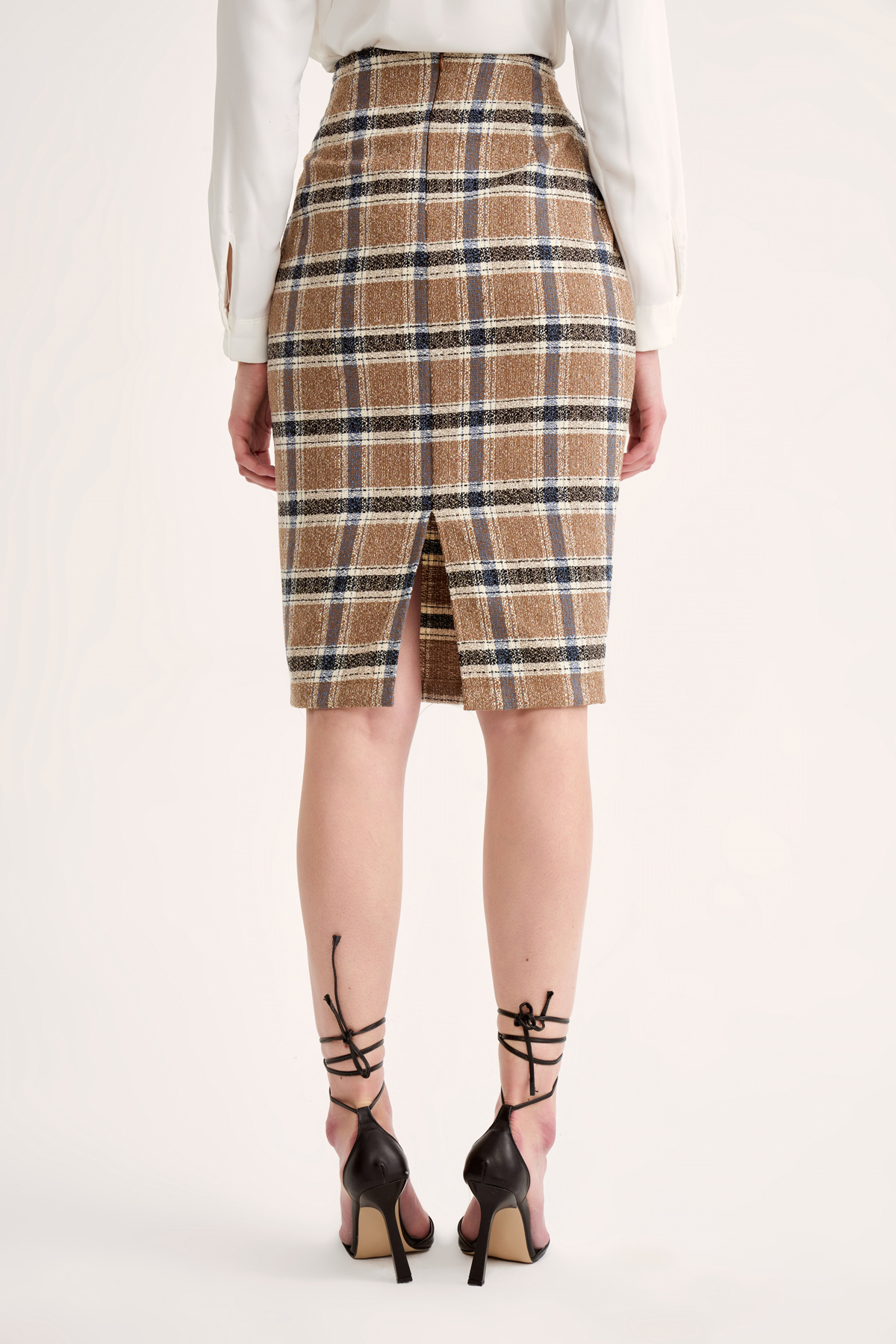 Ekose kalem etek - KAHVE