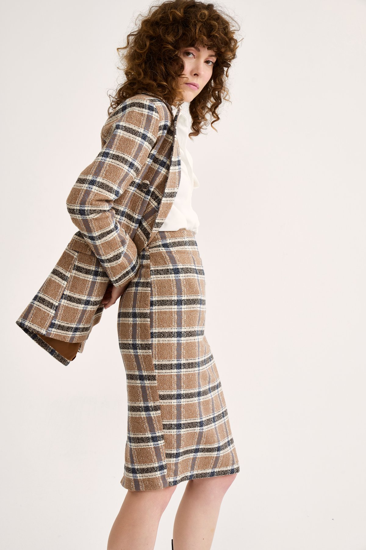 Ekose kalem etek - KAHVE