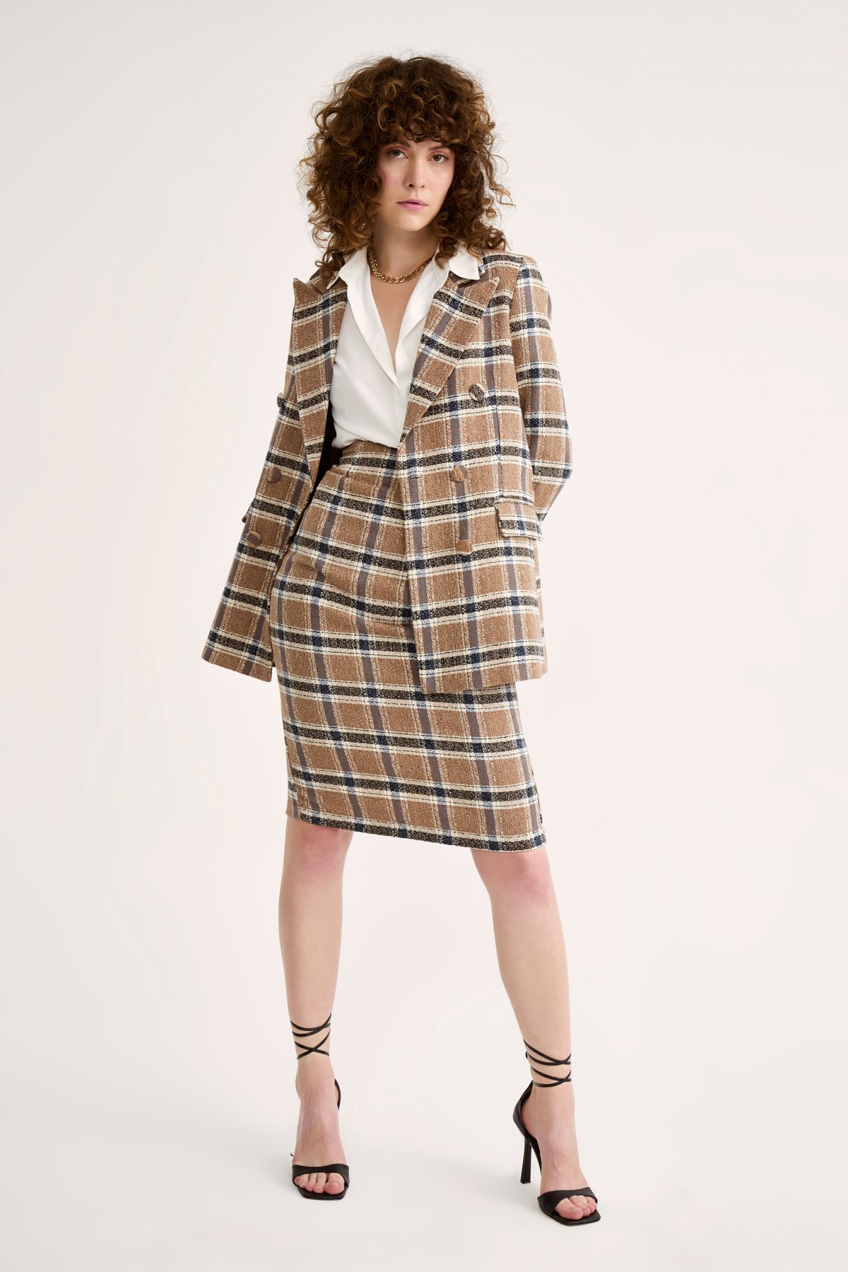 Ekose kalem etek - KAHVE