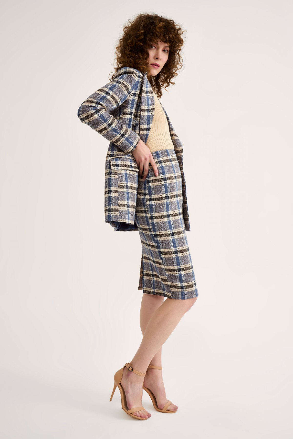 Ekose kalem etek - SAX MAVİ