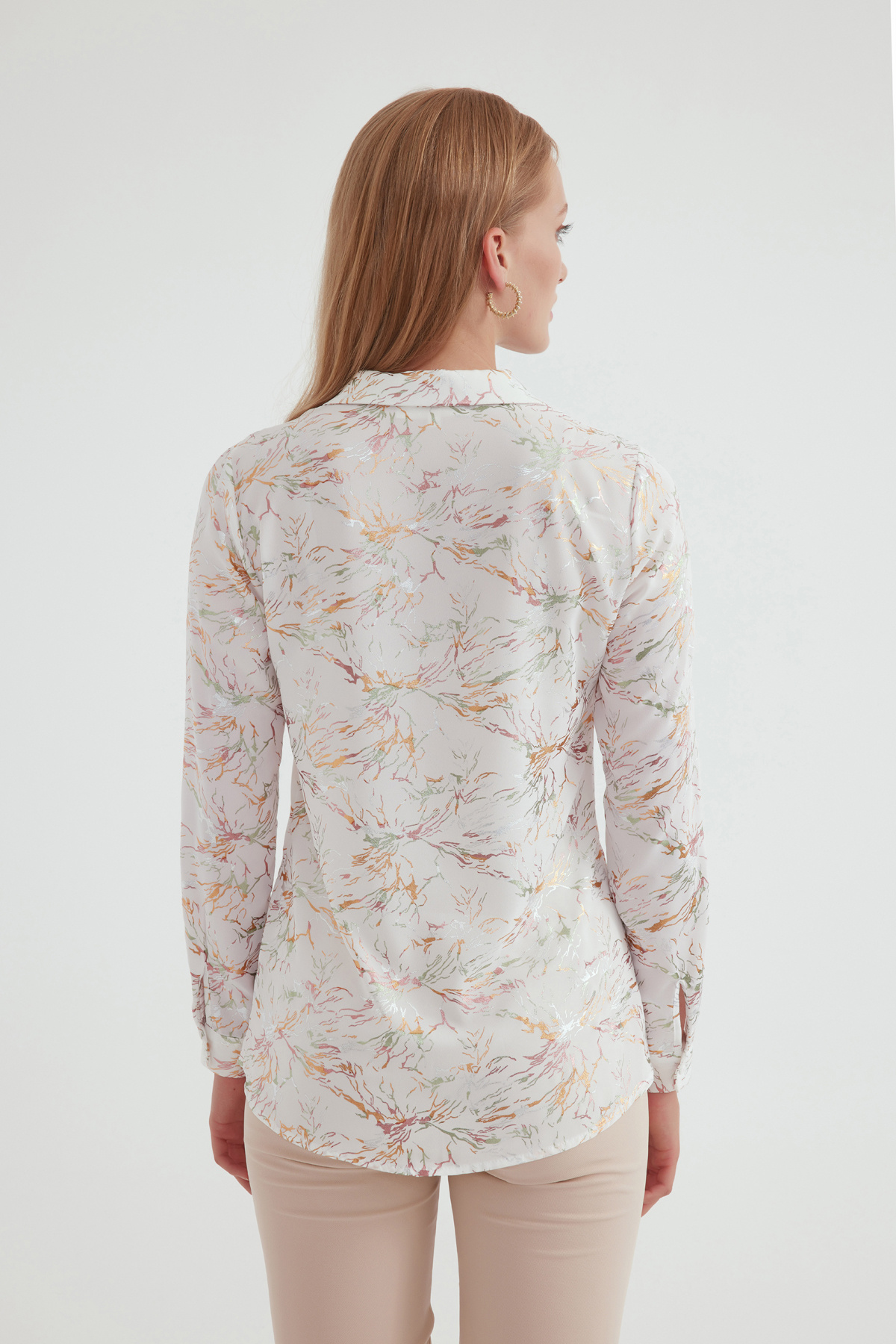 Emprime desen şifon gömlek - EKRU