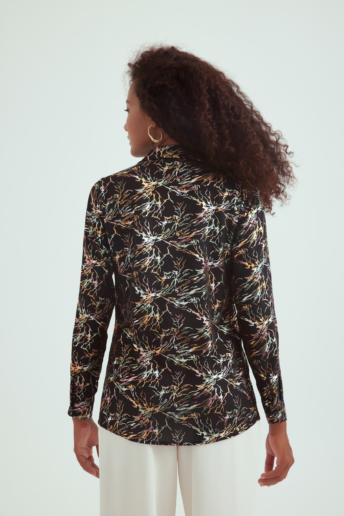 Emprime desen şifon gömlek - SİYAH