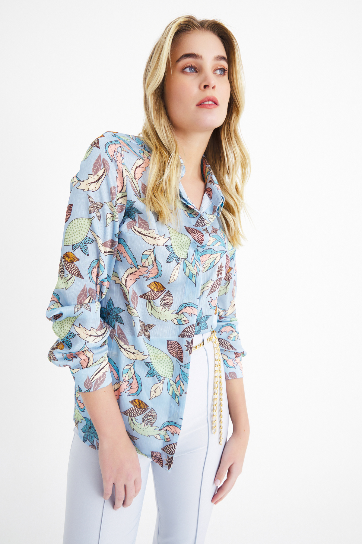 Emprime salaş gömlek - MAVİ