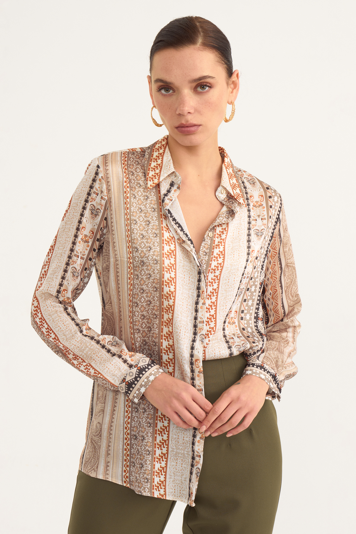 Ethnic patterned shabby shirt - BEIGE