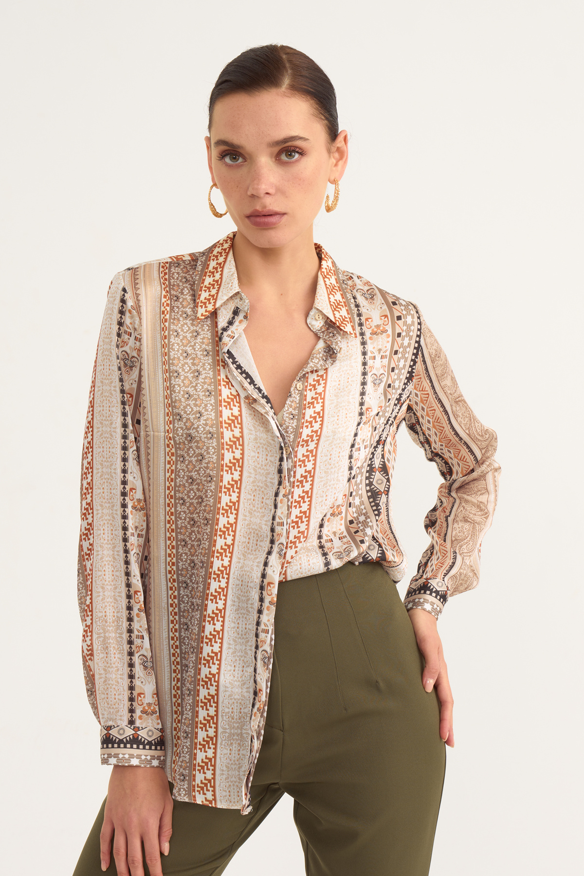 Ethnic patterned shabby shirt - BEIGE