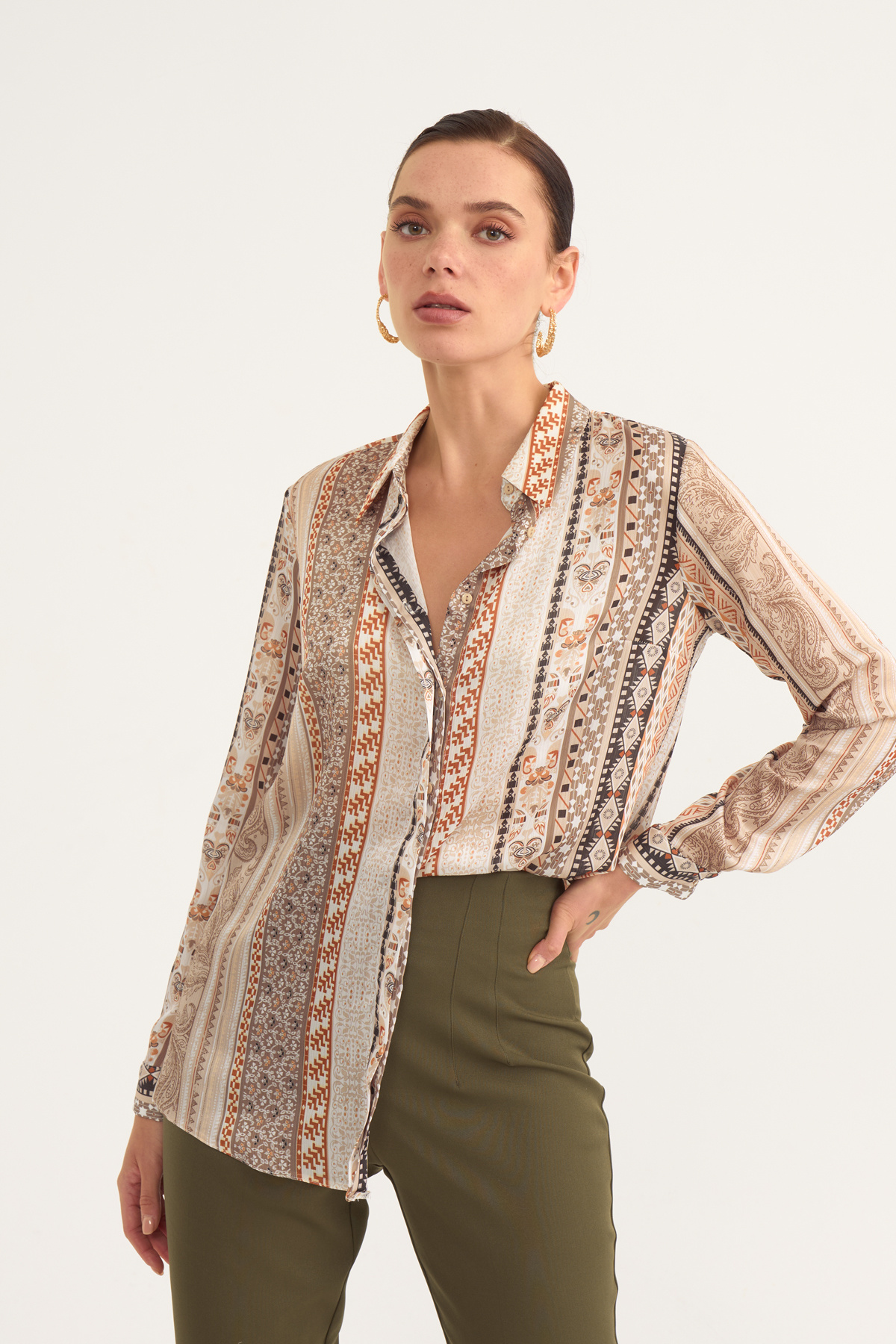 Ethnic patterned shabby shirt - BEIGE
