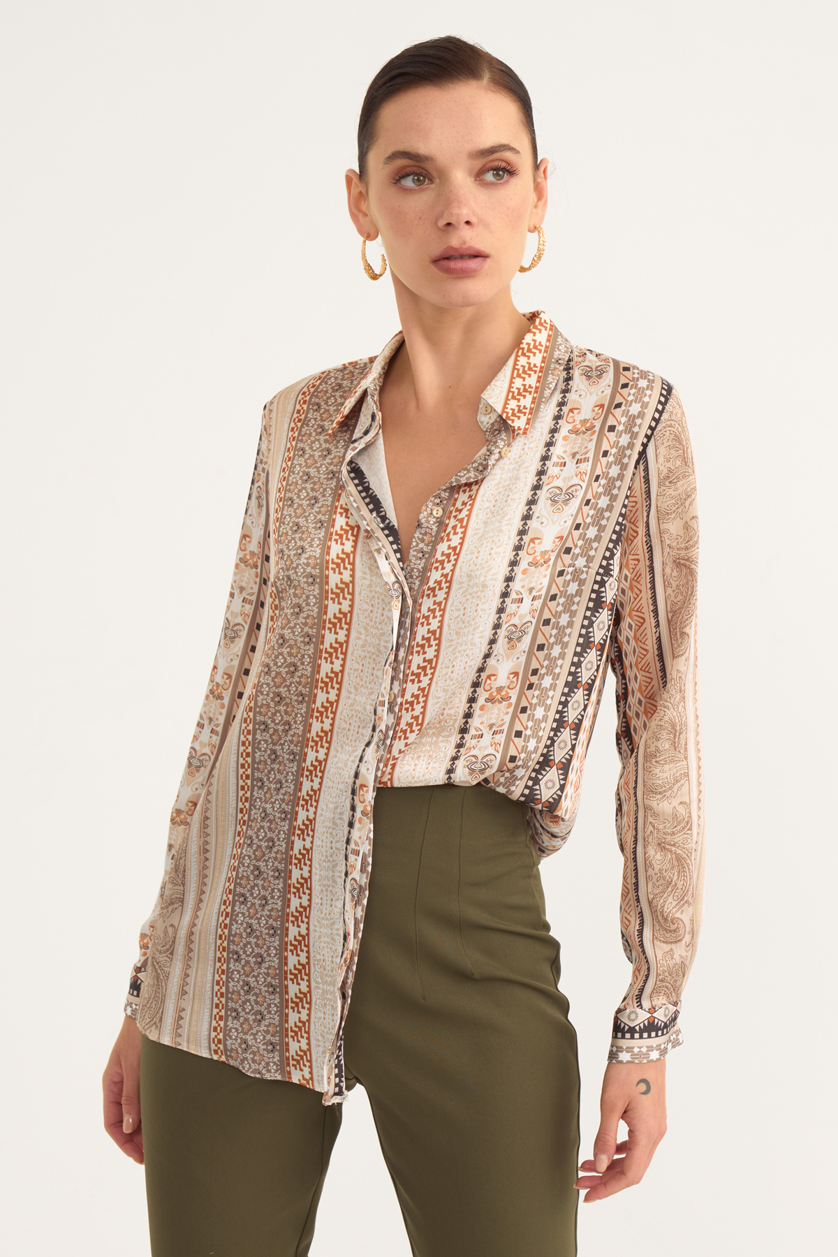 Ethnic patterned shabby shirt - BEIGE