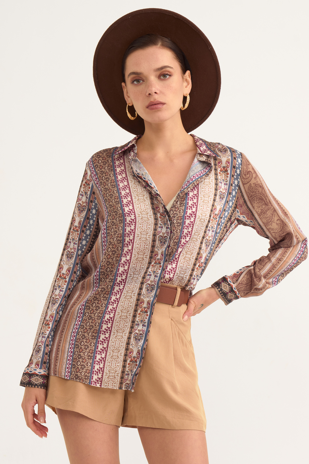 Ethnic patterned shabby shirt - MAROON