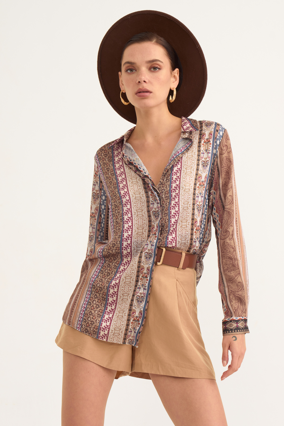Ethnic patterned shabby shirt - MAROON