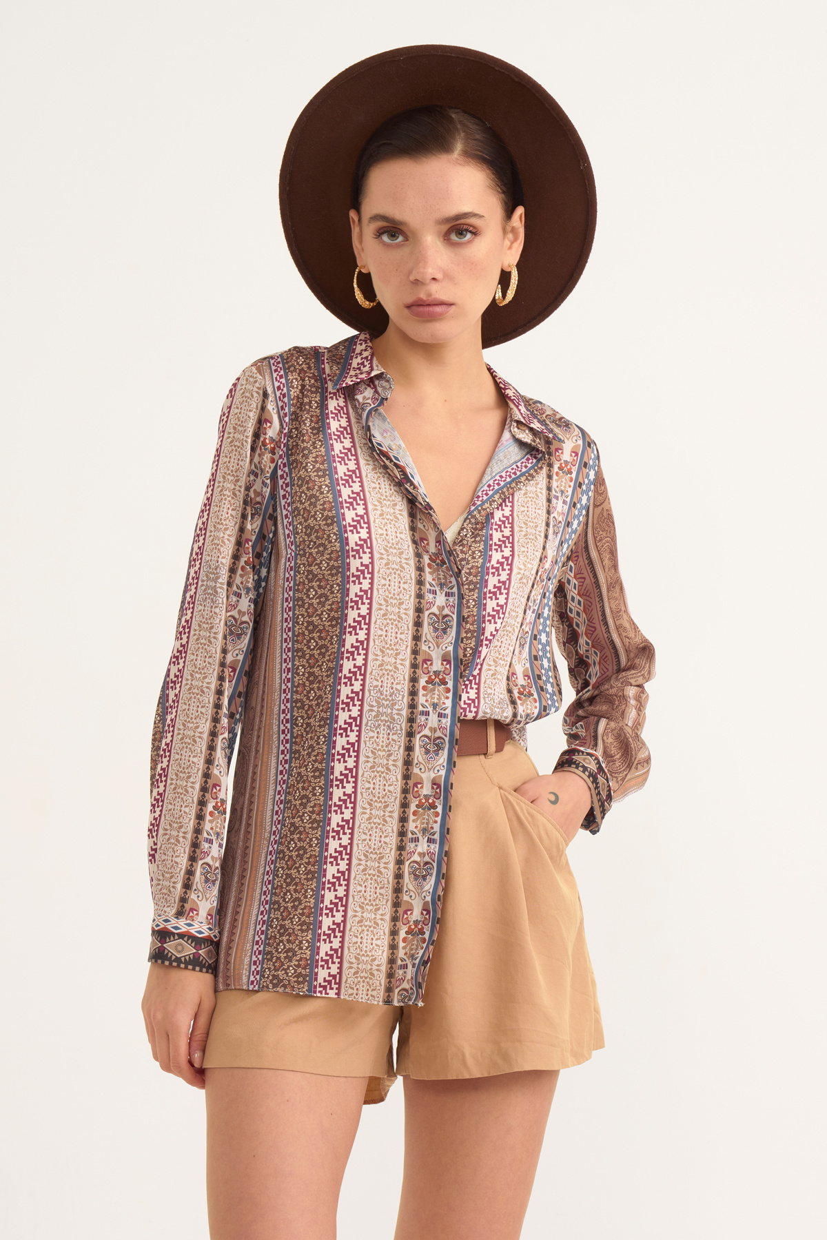 Ethnic patterned shabby shirt - MAROON
