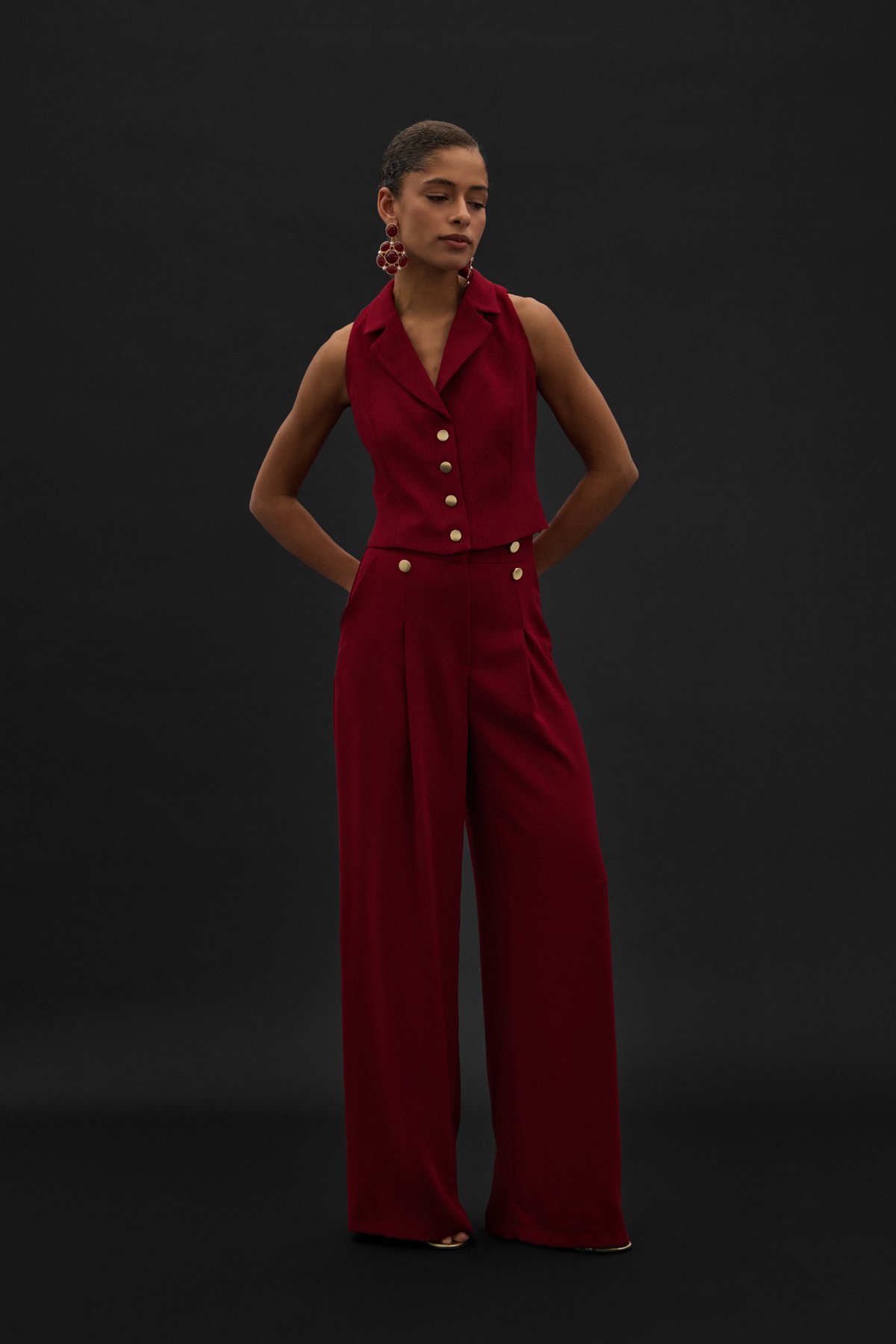 Eva Krep Pantolon - Bordo