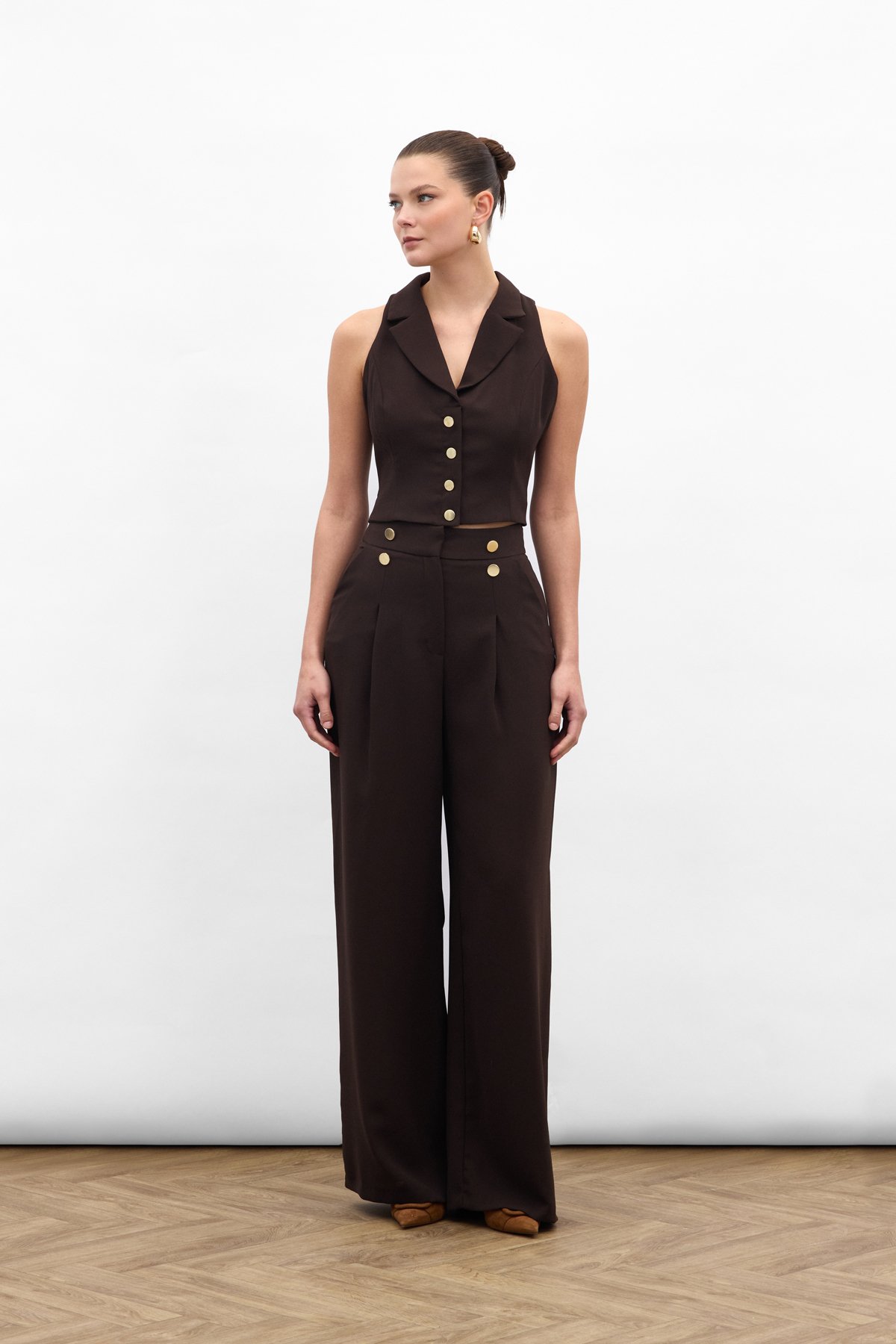 Eva Krep Pantolon - Kahve