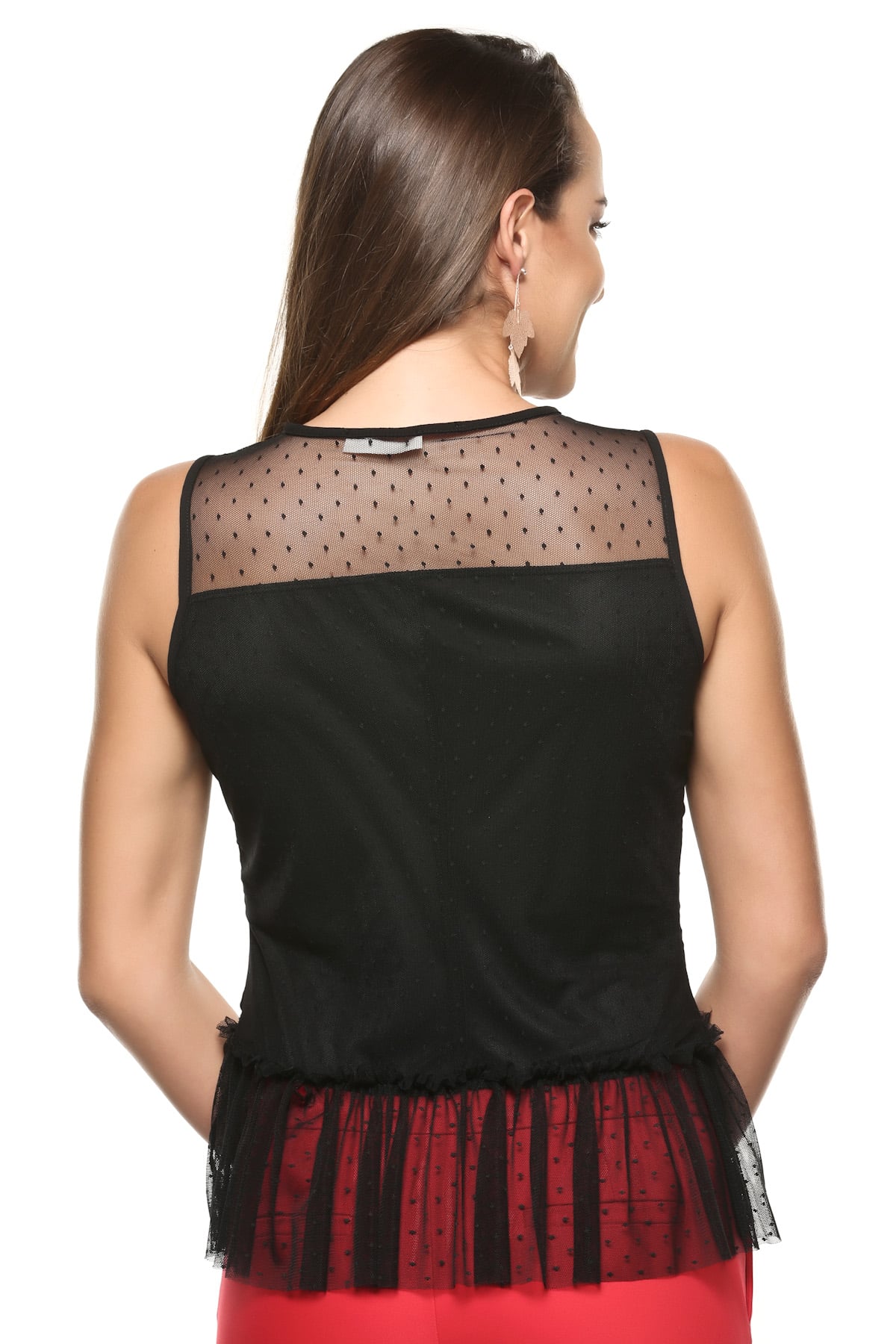 242-1083 ETEĞİ FIRFIRLI TÜL BLUZ