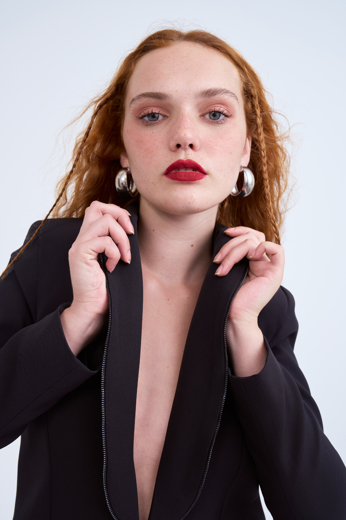 Fermuar detaylı yaka klasik ceket - SİYAH