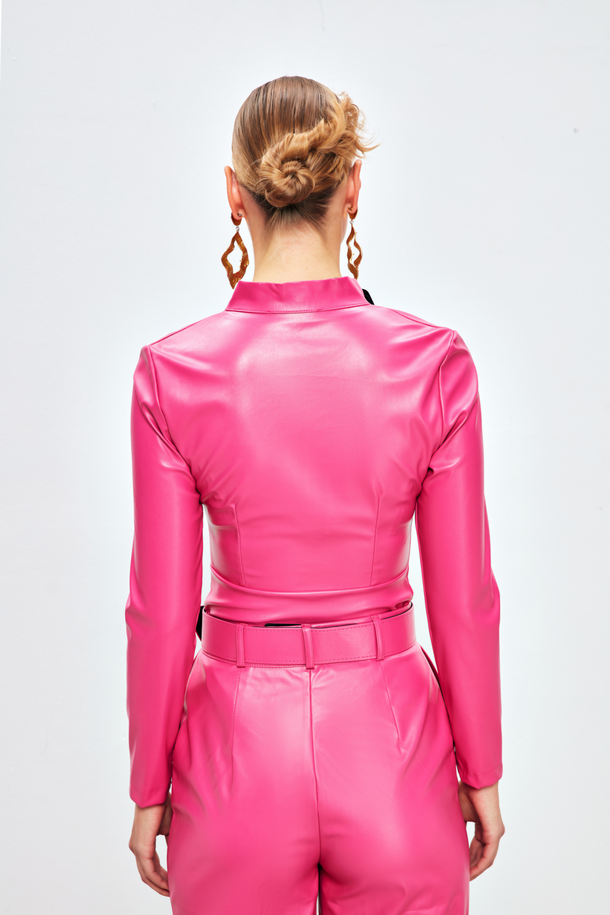 Zippered Leather Bodysuit - FuchsIa