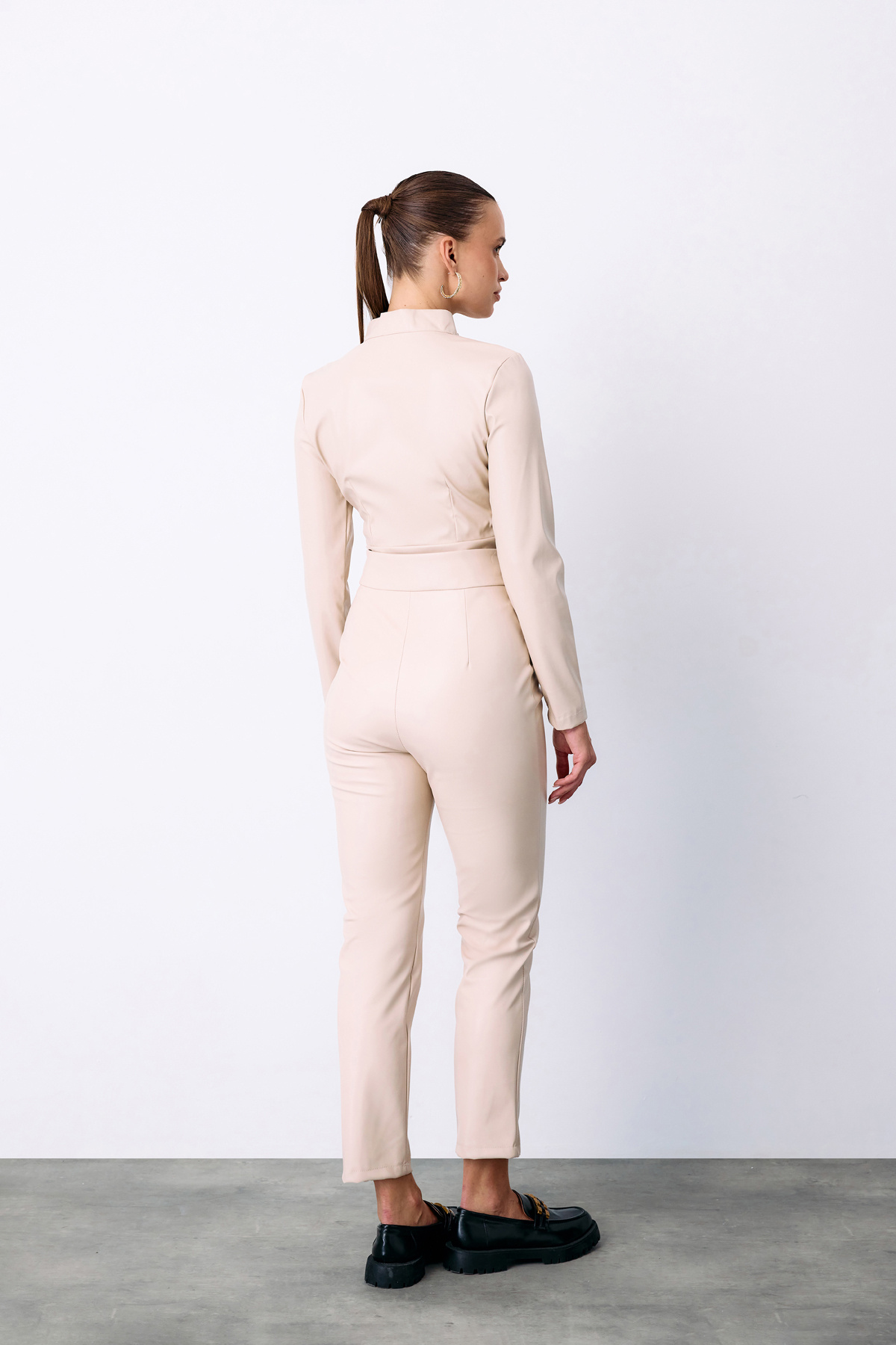 Fermuarlı Deri Bodysuit - TAŞ