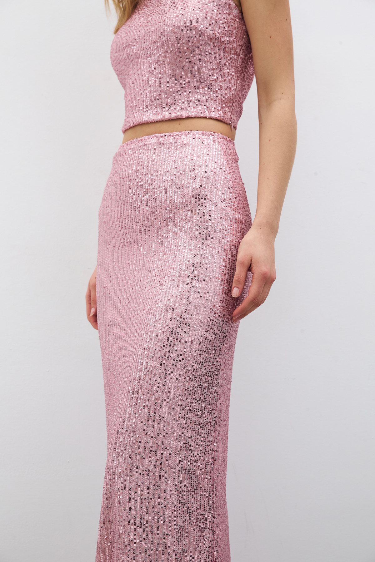 Fermuarlı Karolin Midi Etek - Pudra