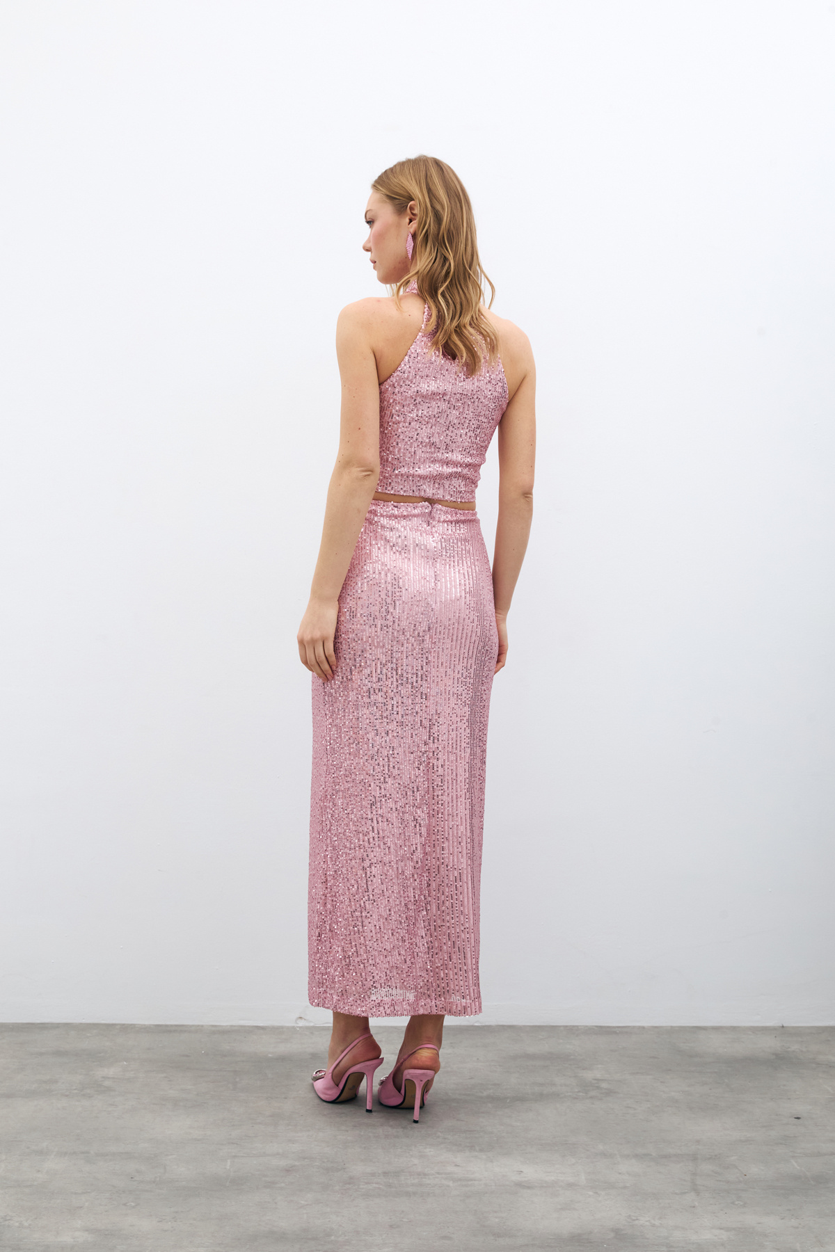 Fermuarlı Karolin Midi Etek - Pudra