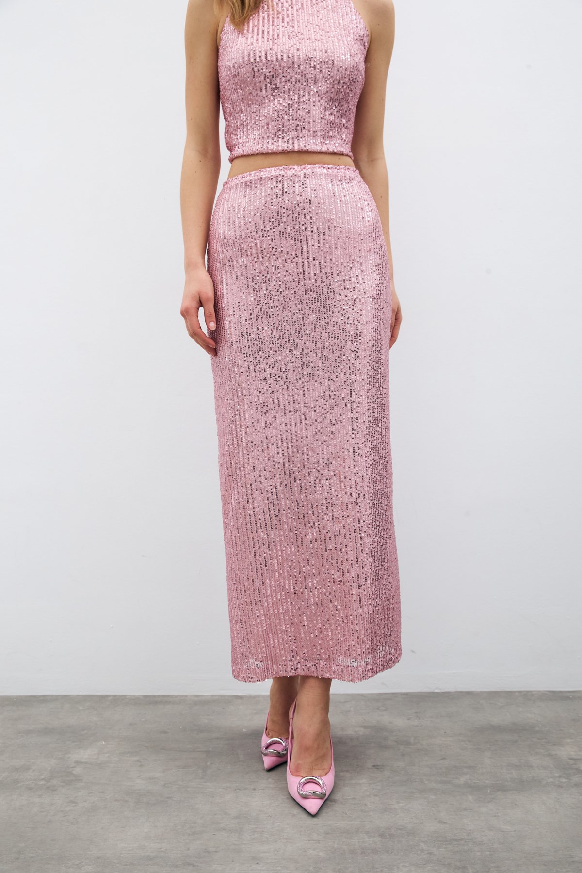 Fermuarlı Karolin Midi Etek - Pudra