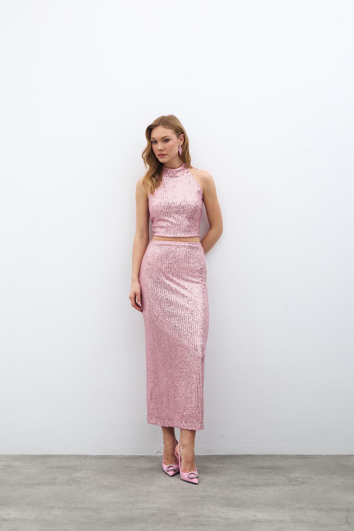 Fermuarlı Karolin Midi Etek - Pudra